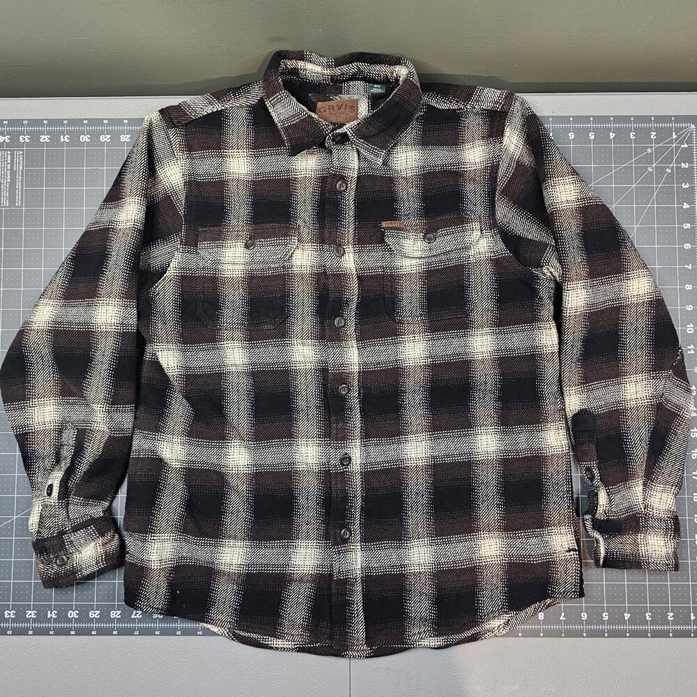 Orvis Flannel Shacket Medium Shirt Jacket Heavy Green Chamois Plaid Pockets Work